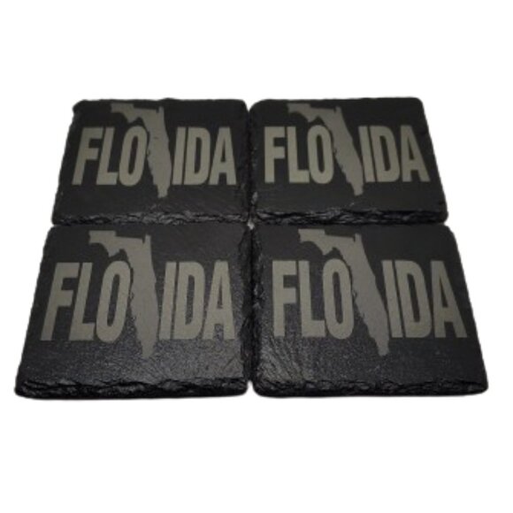 4" Inch Black Coasters Stone Coaster Set, Laser Engraved "Florida" - Picture 2 of 9